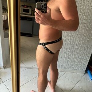 Handmade Leather Jock Jockstrap  Snap On Pouch 35-41 waist adjustable